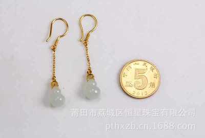 宝 金镶玉 和田玉 千足金葫芦耳坠 批发 ez112】 宝 金镶玉 和田玉 千足金葫芦耳坠 批发 ez112】
